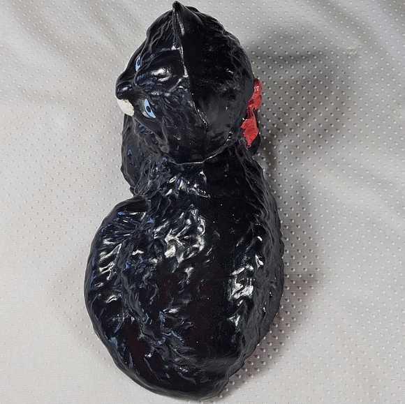 Vintage Art Studio Ceramic Cat Black And White Red Bow MCM - Picture 7 of 12